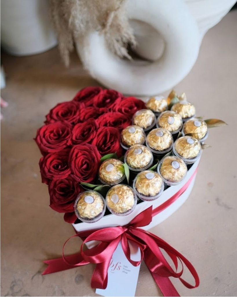 full box flowers with chocolates