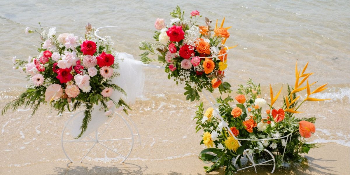 beautiful flower arrangements on bicycle
