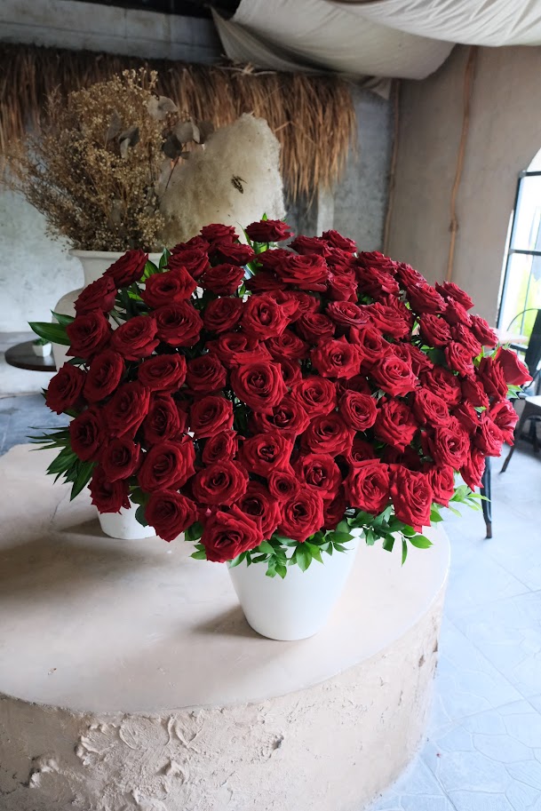 flower arrangement in terrazzo vase